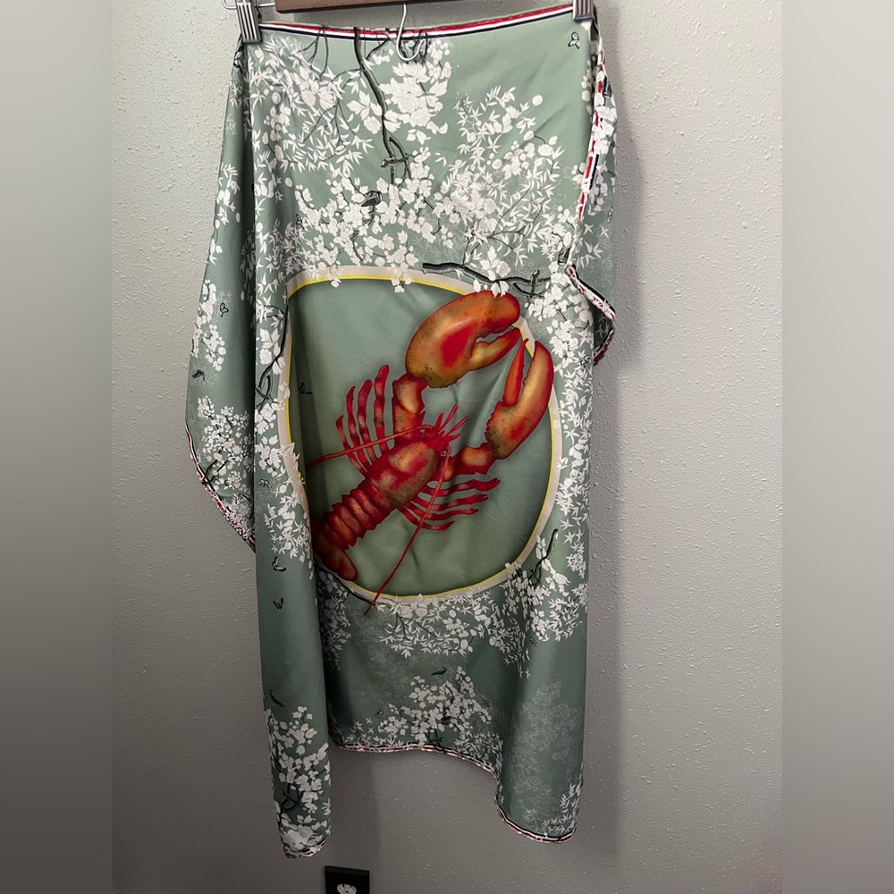 THOM BROWNE Lobster Icon Print Silk Scarf New - Picture 4 of 5